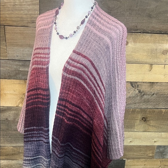Gradient Striped Knit Open Front Knit Blanket Wrap/Poncho - Picture 2 of 13